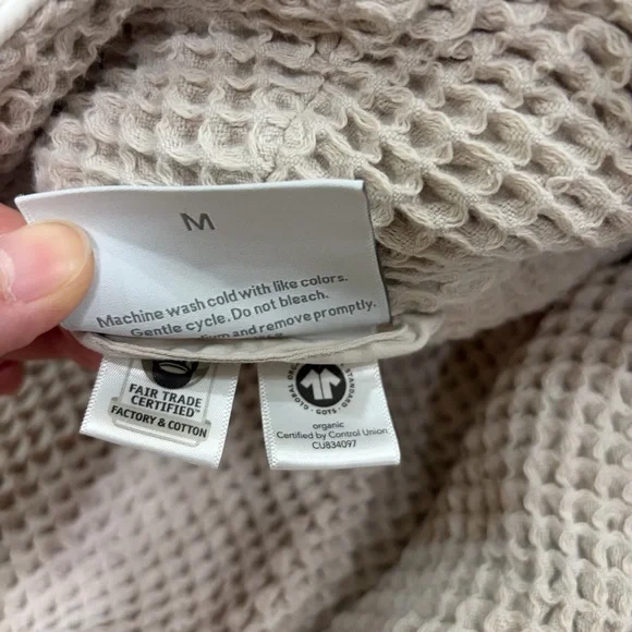 BOLL & BRANCH ORGANIC COTTON WAFFLE BATH ROBE Tan Women’s Sz M Cozy Comfy Read! - Picture 7 of 8